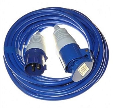 JCE 32AMP PLUG + SOCKET Connected to a HEAVY DUTY Arctic Blue Extension Lead Hook Up 6MM 48amp rated cable, 3 Pin 240V (25M)