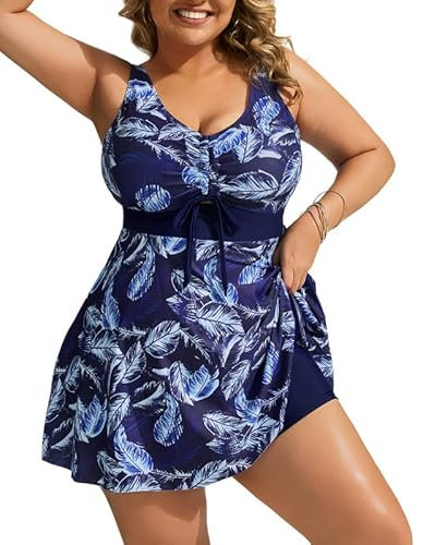 Hanna Nikole Badeanzüge FüR Mollige Frauen Große Größen Zweiteiler Tankini SchlüSselloch Badekleid Mit Badeshorts Bauchweg Bademode Blumen Strandmode Einstellbar Schwimmanzug