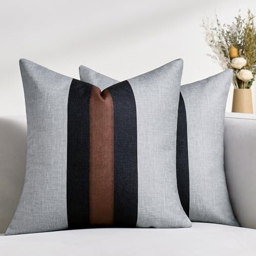 Kissenbezug 40x40 Kissen Grau Streifen Kissenbezüge Sofakissen Dekokissen Baumwolle Leinen Kissenhülle Moderner Luxus Deko Couchkissen für Sofa Wohnzimmer Schlafzimmer Kissen