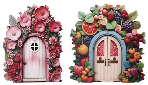 SGERUFZ 2 pièces Porte de Jardin Miniature, Porte Elfe en Bois, Arbre de Jardin Miniature, Décoration de Cour, Porte de Fée, Porte de Lutin, Ornement Extérieur