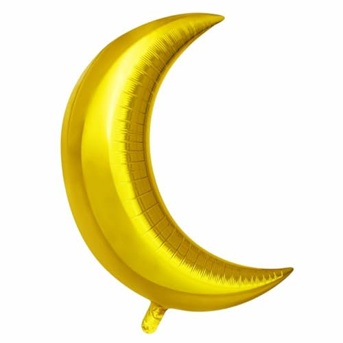 HEKU Folienballon „Mond“ 4er-Set, ca. 70 cm Höhe, mit Aufblashalm I Glänzende Party-Dekoration für Ramadan, Eid, Geburtstage & besondere Anlässe I Wiederverwendbar