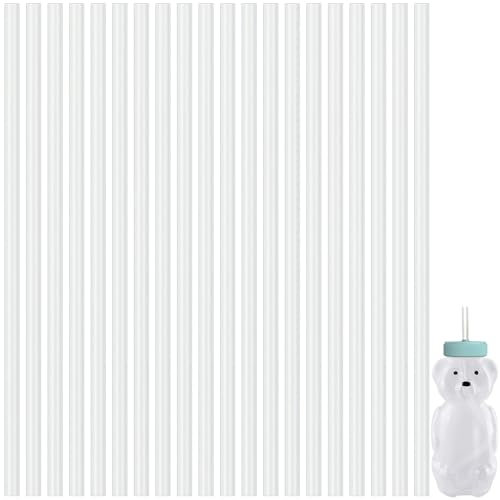 20 Pcs Honey Bear Straw Cup Replacement Straws, 8 Inch Long Silicone Straws, Reusable Clear Straws Flexible Silicone Straws for Therapy Bottles, Daily Drinking Supplies, Food-Grade & BPA Free
