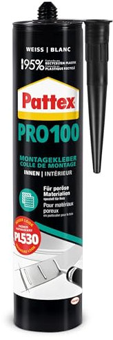 Pattex PRO 100 Montagekleber, geruchsneutraler und lösemittelfreier Kleber für Holz und mehr*, Baukleber mit starker Anfangshaftung, weiß, 1x400g Kartusche