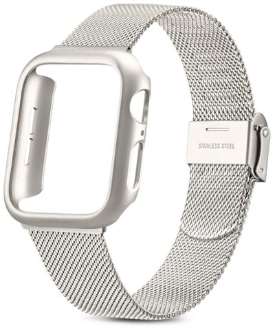 Yisica Cinturino per Apple Watch 40mm, Custodia Rigida Protettivo Cover, Metallo in Acciaio Inossidabile Cinturini Magnetico per iWatch SE/6/5/4 (Luce stellare & Cinturino Luce stellare, 40MM)