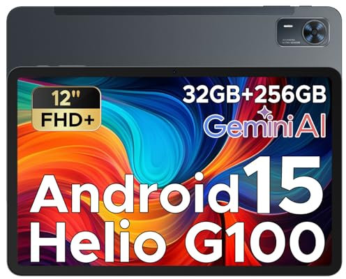 DOOGEE Tab E3+ Tablet 12 Pulgadas Android 15, Octa-Core Helio G100 Gemini AI,32GB+256GB/2TB TF,8800mAh, 4G Dual SIM Tablet Gaming, 13MP+5MP, WiFi 5G/GPS/OTG/Face ID/Jack 3.5mm/4 Altavoces Cuádruples