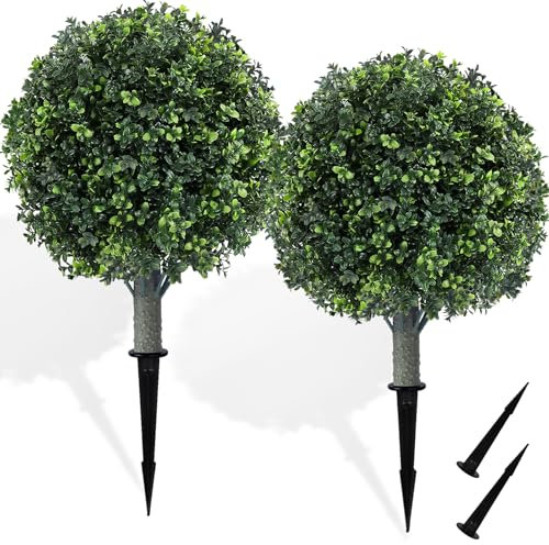 Alberi di bosso artificiale da 40,6 cm, resistenti ai raggi UV, piante finte per interni ed esterni, decorazione realistica per portico, giardino, ingresso, confezione da 2