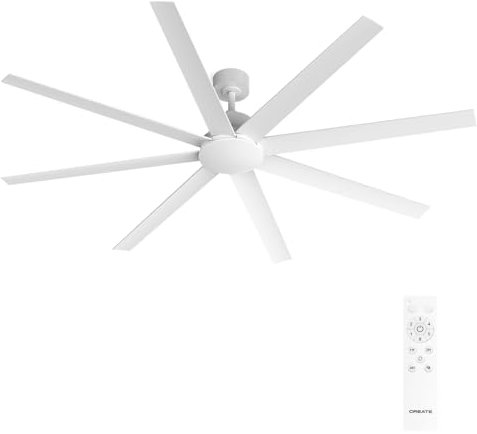 CREATE / WIND INDUSTRIAL XXL/Ventilateur de plafond blanc avec télécommande / 40W, Silencieux, Ø183 cm, 6 vitesses, programmable, fonction été-hiver
