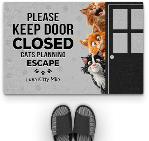 Personal Chic Personalised Door Mat - Please Keep Door Closed - Welcome Mat, Custom Door Mat, Funny Cat Doormat, Gifts for Cat Lovers (#3)