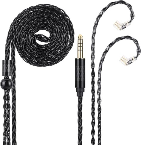 Alphatec Cable IEM de 4,4 mm a QDC (empotrado de 2 pines), cable de auriculares HiFi de 8 núcleos OCC plateado, cable de auriculares ultrasuave, cable de monitor intrauditivo, 1,3 m, color negro