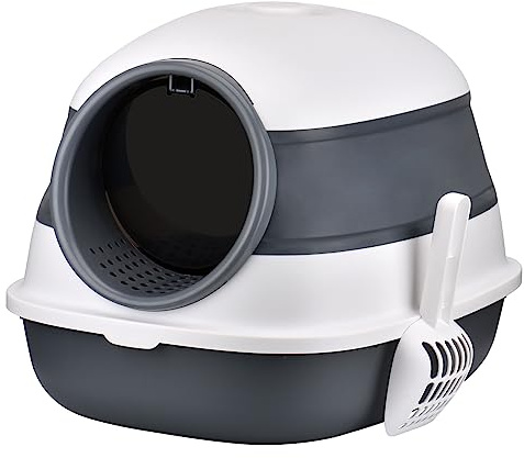 Large Cat Litter Box with Lid Kitty Hooded Litter Tray Foldable Litter Boxes with Dectachable Cover for Medium and Small Cats, Including Cat Litter Scoop, 54 x 41 x 39 cm
