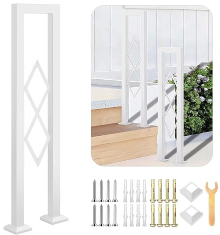 YUJEYHD Innengeländer U-förmiges Treppengeländer, 75-110 cm Schmiedeeisen Handlauf für Veranda, Flur, Loft und Außentreppen, Modernes Diamant Dekor Sicherheitszaun (Weiß, 110cm)
