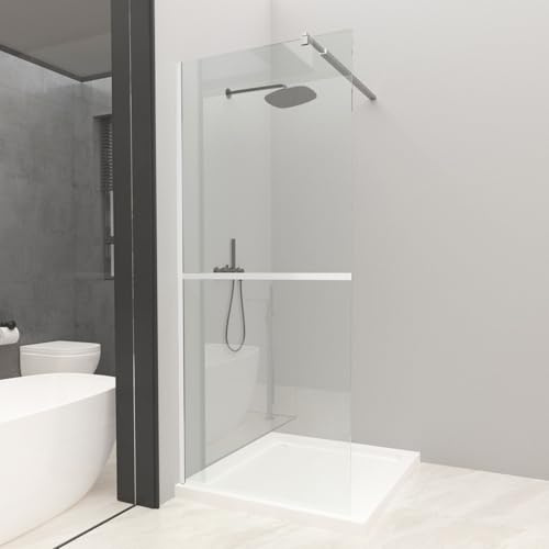 T&K 800x1900 mm Walk in Shower Enclosure Wetroom Shower Screen Panel Chrome Framed, 6mm Tougheded Glass Safety Double-Sided Easy Clean Glass with Telescopic Support Bar