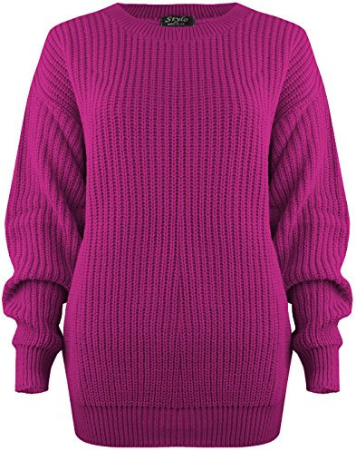 SA Fashions® Oversized New Ladies Womens Chunky Baggy Jumper Knitted Sweater Thick Top S-XL 8-18 (LXL (16-18), Fuchsia)