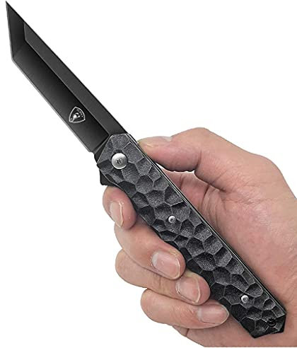 AUBEY Tanto Klappmesser Outdoor Einhandmesser Angel Survival Messer Scharf Jagdmesser EDC Pocket Knife mit Gürtelclip Glasbrecher (Schwarz)
