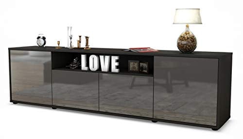 Stil.Zeit TV Schrank Lowboard Arianna, Korpus anthrazit matt, Front Hochglanz-Design Grau Graphit (180x49x35cm), mit Push-to-Open Technik
