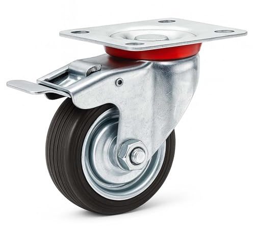 Wiltec Doppelstopp-Lenkrolle Ø75mm bis 50kg Tragkraft mit Gummirad und Feststellbremse leiser Lauf, Transportrolle Möbelrolle Laufrolle Möbel-Lenkrolle