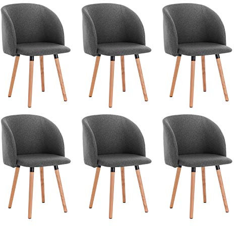 WOLTU Esszimmerstühle 6er Set Küchenstühle Wohnzimmerstühle Polsterstühle, Armlehnstühle mit Rückenlehne, für Esszimmer, Küche, Wohnzimmer, Leinen, Gestell aus Massivholz, Dunkelgrau, BH120dgr-6