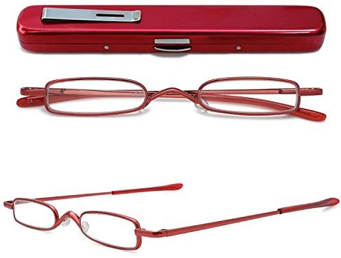 VEVESMUNDO Lesebrille Metall Klassische Scharnier Schmal Stil Brille Lesehilfe Augenoptik Vollrandbrille Mit Etui (1 Stück Rot Lesebrille, 1.5)