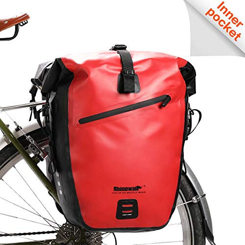 Rhinowalk Bike Pannier Bag Waterproof 27L Postman Saddle Bag Laptop Pannier Rack Bicycle Bag Professional Cycling Accessories-Red