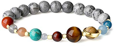 COAI Unisex Energiearmband Sonnensystem Armband aus Edelsteine und Map Jasper Karte Jaspis in Größe M
