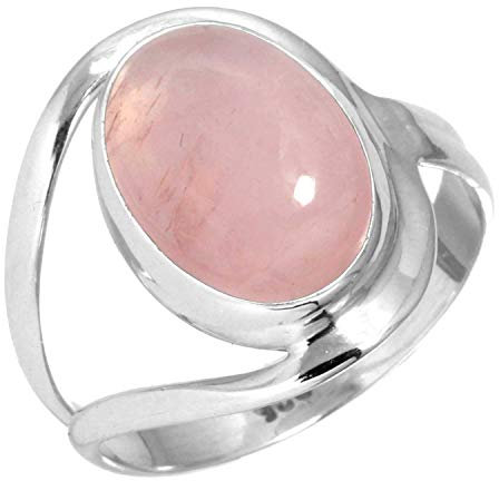 Jeweloporium Bague en argent sterling 925 avec quartz rose, taille 64, pour femme, bijou artisanal en pierre ovale