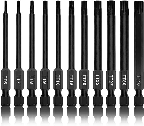 NEIKO 01149A Torx-Kopfbohrer-Set, 11-teilig, Größen TT6 bis TT40, manipulationssichere magnetische Torx-Bits, 3 Schnellspann-Schäfte, Premium-S2-Stahl, kompatibel mit Bohrmaschinen und