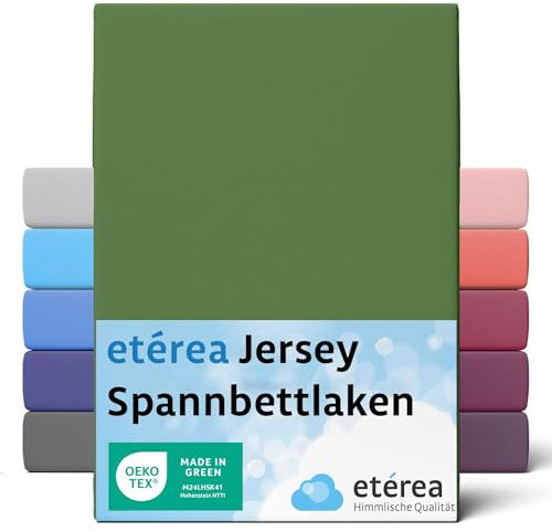 etérea Jersey Spannbettlaken 90x200cm - 100x200cm Kaktus bis 25 cm Höhe - 100% Baumwolle Spannbetttuch Oekotex - Bed Sheets Leintuch Bettbezug - Bettlaken 90x200 cm - 100x200 cm - Grün