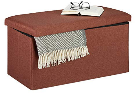 Relaxdays Sitzbank mit Stauraum, Leinen-Optik, gepolstert, Flur, Schlafzimmer, Truhenbank, HBT 38 x 76,5 x 38,5cm, braun