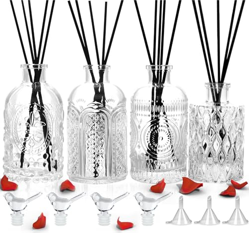 Glasdiffusor-Flaschen Set von 4 – Schilfrohr-Diffusor-Flaschen Vase Dekorative Öl-Diffusoren Diffusor-Sticks Glasflasche für DIY Schilfrohr-Diffusor-Sets Geschenk