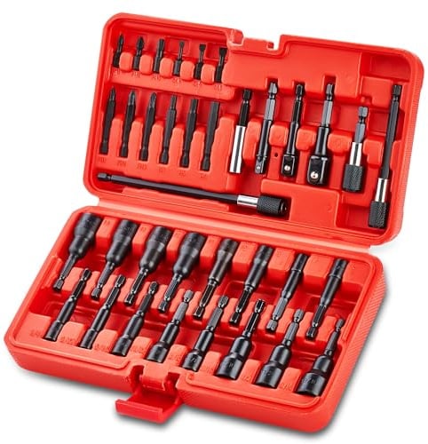 AKM TOOL 16-tlg Magnete Sechskant Stecknuss, Steckschlüsselsatz für Schlagbohrmaschinen, Schnellwechsel 1/4 Sechskantschaft | SAE und metrisch | Cr-V-Stahl