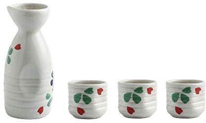 luckxuan Sake Set Beige Keramik Sake Cup Japanische Sake Set Haushalts-Esstisch Sake Cup Japanische Sake Set/kalt/heiß/Tee/Sake Cup 4-teiliges Set Sake-Flasche