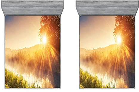 ABAKUHAUS Natur 2er-Satz Spannbetttuch, Baum Ukraine Rural, Soft Dekorativer Stoff Bettwäsche Rund-um Elastischer Gummizug, 120 cm x 190 cm, Mehrfarbig