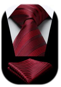 HISDERN Herren Hochzeit Krawatte Taschentuch Rot Gestreifte Klassische Elegant Formell Krawatten & Einstecktuch Set Business Party Dating