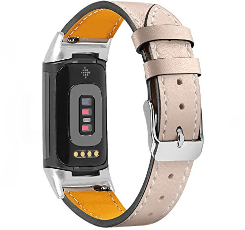 Gimuk Kompatibel mit Fitbit Charge 6/Charge 5 Armband für Damen und Herren, echtes Leder, verstellbares Sportarmband, Ersatzarmband für Charge 6/Charge 5 Tracker, klein und groß (aprikose)