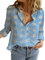 Livonmone Women's Blouse Casual Long Sleeve Shirts V Neck Button Down Basic Loose Tunic Tops (Blue-2, XL)