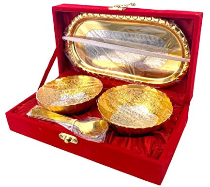 Estationeryhouse Versilberte und vergoldete Schale (handgefertigt), indischer Punjabi, muslimischer Hochzeitsgeschenk, Navratri-Diwali-Geschenkset,