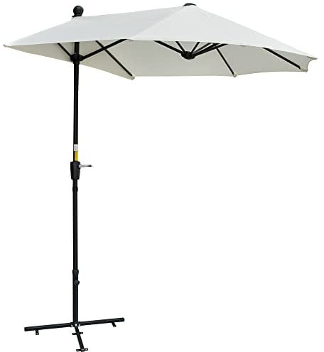 Outsunny 2m Half Parasol Market Umbrella Garden Balcony Parasol with Crank Handle, Cross Base, Double-Sided Canopy, Cream White