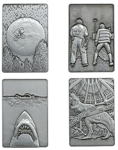 Amblin 4 Piece Metal Movie Ingot Collection – Limited Edition Box Set – Back to The Future, E.T., Jaws & Jurassic Park – Individually Numbered Collectible with Display Stands – 5,000 Worldwide
