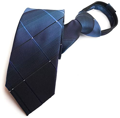 Vizakiss Men's Zipper Tie Pretied Solid Checks Striped Wedding Business Formal Necktie