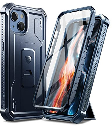 Dexnor Hülle Kompatibel mit iPhone 13 / iPhone 14 mit eingebautem Displayschutz Militärschutz Rüstung Heavy Duty 360 Ganzkörper Stoßfeste Stoßstangenschutz Abdeckung mit Ständer - Navy blau