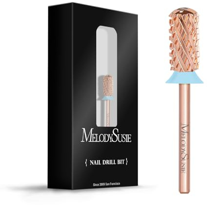 MelodySusie Safety Nail Drill Bits, 3/32'' Smooth Round Top Large Barrel Carbide Bits, Suitable for Manicure Pedicure Cuticle Gel Polishing, Beginners Bits, Rose Gold, Series Bit-S, Quadruple Coarse