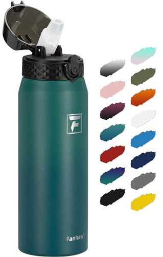 Fanhaw 750ml Stainless Steel Insulated Sports Water Bottles with Straw for Kids, Men and Women(Green Blue)