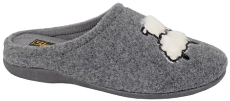 Sleepers Suzie Sheep Memory Foam Mules - Felt Upper, Textile Lining, Grey, 7 UK