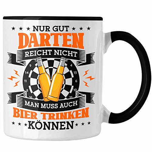 Trendation - Lustige Tasse für Dart Spieler Bier trinken Dart Spielen Dartsspieler (Schwarz)