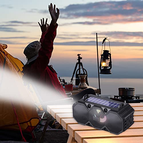Portable Solar Bluetooth Speakers, IPX7 Waterproof Wireless Speaker, Loud Wireless Outdoor Speaker With Subwoofer, Deep Bass Large Powerful Stereo Speaker With Power Bank for Home, Party (Black)