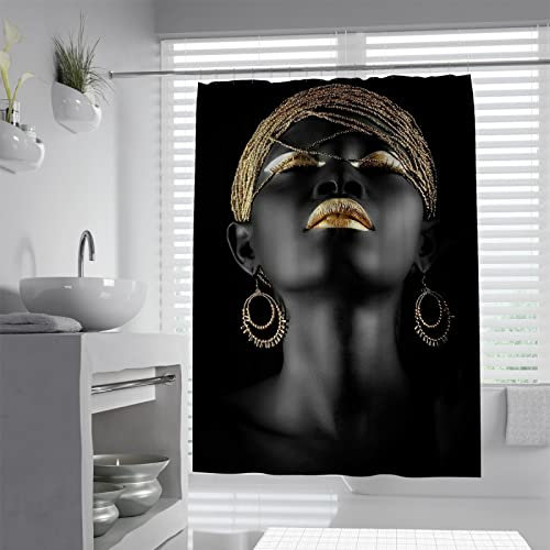 Via Vela Schwarze Frau trägt Schmuck Duschvorhang Set mit Haken Moderner Stoff Duschvorhang für Luxus Neutral Hotel & Spa Badezimmer Dekor extra lang 200Wx240L cm