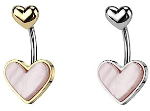 beyoutifulthings Bauch-nabelpiercing Doppel-Herz Silber Gold Perlmutt Pink Nabel-Piercing Chirurgenstahl Bananabell Stab-länge 10-mm