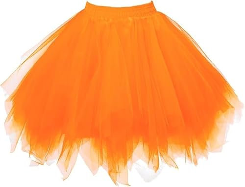 Girstunm Damen Tutu Tüllrock 50er Vintage Tüllrock Petticoat Mehrfarbig Bubble Tanzkleid Rock Unterrock Tütü Kurz Ballett Orange Medium
