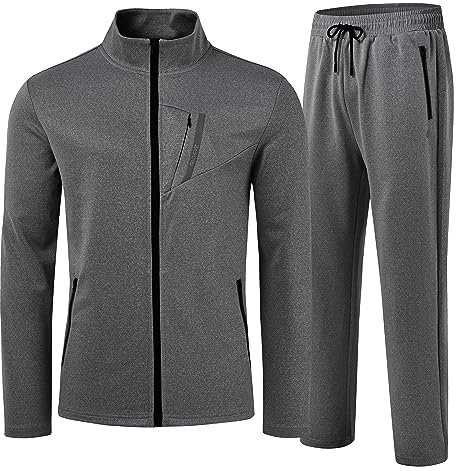 AjezMax Jogging Anzug Herren Winter Fitnessanzug Joggingjacke Trainingshose Sportanzug Freizeit Jogginghose Bequem Trainingsanzug mit Reißverschluss Dunkelgrau 4XL