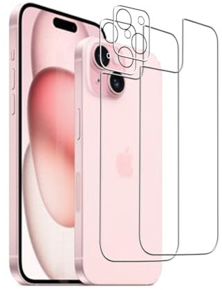 Wookfiss Rückseite Schutzfolie für iPhone 15 für Panzerglas, 2 Stück Rückseite Schutzfolie + 2 Stück Kamera Schutzfolie, 9H Härte, HD Displayschutz kompatibel mit iPhone15
